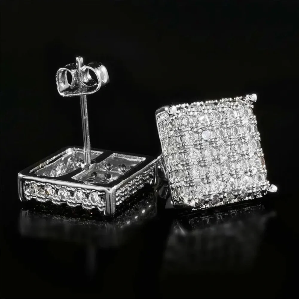 Sterling Silver Square CZ Stud Earrings